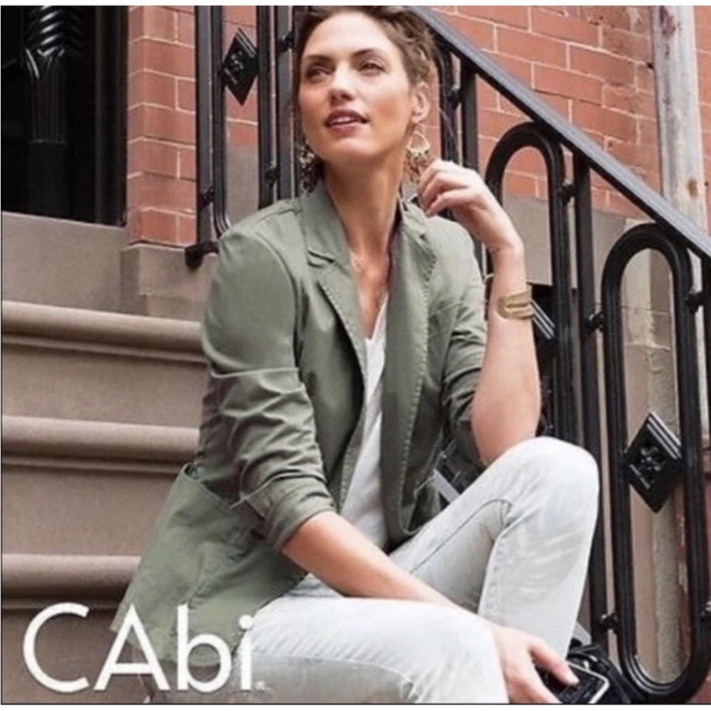 CAbi #207 Women's Light Weight Olive Army Green Jacket Cotton Spandex Blazer